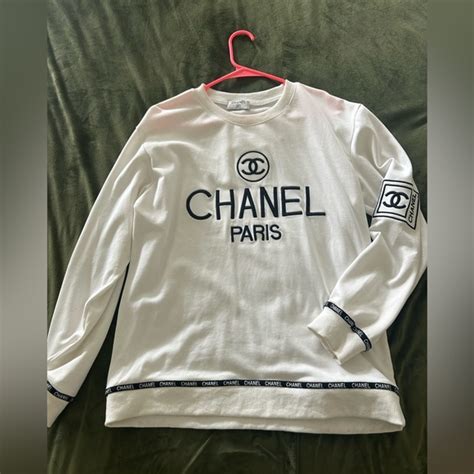 chanel white knit|authentic Chanel logo sweater.